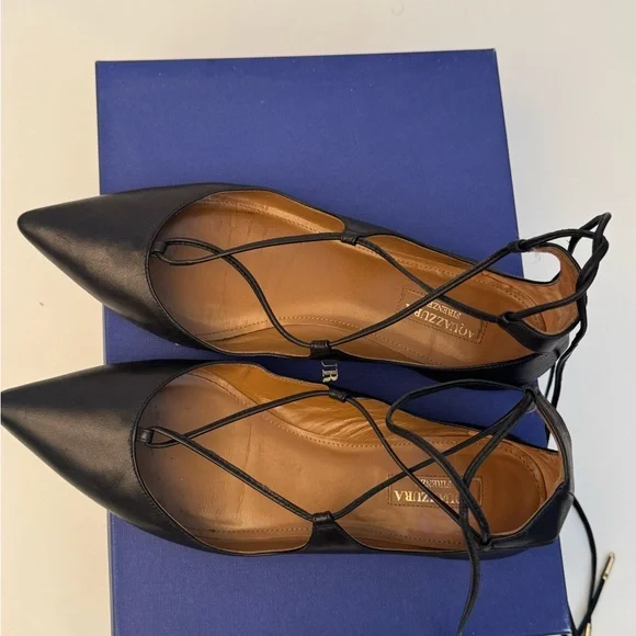 Aquazzura Christy Lace-Up Ballet Flats - Black 37 - Picture 2 of 11